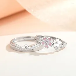 Cluster Rings Selling Silver Colour Fashion Zircon Fuji Mountain Cherry Blossom Style Couple Opening Ring Necklace Gift