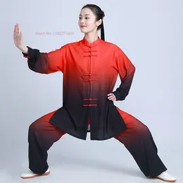 Ethnic Clothing 2024 Chinese Martial Art Uniform Kungfu Suit Morning Exercise Training Gradient Color Tai Chi Outdoor Walking Sports Set