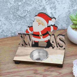 Candle Holders Christmas Santa Claus Wooden Holder Candlestand Tealight Desktop Decor