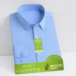 Men's Dress Shirts Modal Anti-Wrinkle Men Shirt Long Sleeves For Slim Fit Camisa Social Business Blouse White Office S-5XL