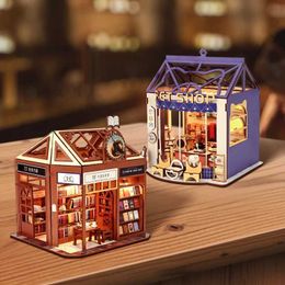 Architecture/DIY House DIY Mini Doll House Kit Assembly Building Model Street View Miniature Handmade 3D Puzzle Toy Home Wooden Craft