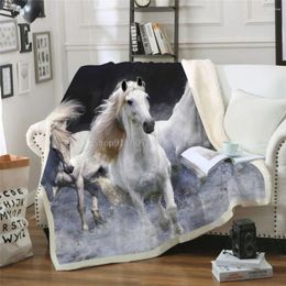 Blankets White Horse Animal 3D Printed Fleece Blanket For Beds Thick Quilt Fashion Horses Bedspread Sherpa Throw Adults Kids