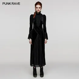 Casual Dresses PUNK RAVE Women's Gothic Daily Flared Sleeves Velvet Dress Party Club Creative Segmentation Long Women Clothing