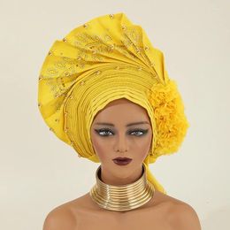 Ethnic Clothing African Cap Auto Gele Headtie Turban Woman Hat Already Made Aso Oke Wedding Bonnet Headwrap Hijab Beaded Headband Nigeria