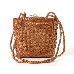 Shoulder Bags 2024 Spring And Summer Leather Hand-woven Bag Hollow Cross-body Female Girls Beach Tote Handbag