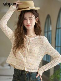 Women's Blouses Shirts MISHOW V Neck Colourful Striped Long Slve Knitted Cardigan for Women 2024 Spring Casual Hollow Out Slim Elegant Tops MXD14Z0403 Y240510