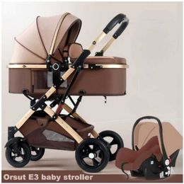 Strollers# 3 in 1 Baby Stroller Collapsible Shock-absorbing Carriage Two-way Newborn Four-wheel High Landscape Trolley H240514