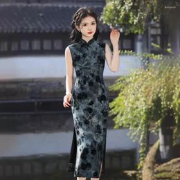 Ethnic Clothing Women Chinese Dress Qipao Tie-dye Elastic Force Cheongsams China Clothes Summer Style Elegant Bodycon Sundresses Side Split