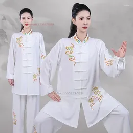 Ethnic Clothing 2024 Chinese Tai Chi Martial Arts Taijiquan Wushu Uniform National Cloud Embroidery Tops Pants Set Wing Chun