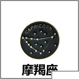 Pins Brooches Pins Brooches Cartoon Black Round Badge Constellation Symbol Meaning Enamel Funny Fashionjewelry Lapel Backpa Dhgarden Dh0Jw