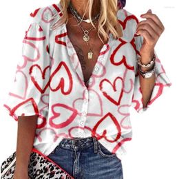 Women's Blouses Spring Love Shirt Women Summer Loose Graphic Tops Sweet Fashion Casual Large Size Blouse Cardigan Blusa Elegant