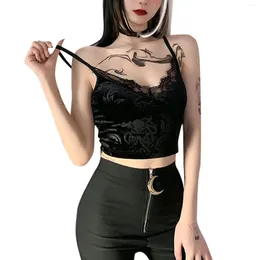 Women's Tanks Women Casual Sexy Camisole Black Floral Lace Hem V-neck Sleeveless Camis Gothic Crop Tops Ladies Tank Skinny Clubwear