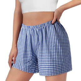 Women's Shorts Womens Elastic Waist Summer Casual Sports Hiking Chequered Short Pants Fashion Simple Pyjama