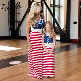 Family Matching Outfits ZAFILLE Mother Kids Clothes Summer 4th of July Kids Girls Outfits Family Look Mom and Daughter Dress Independance Day Costume T240513