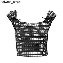 Women's Tanks Camis Summer Wear Womens Tank Top Sweet French Square Neck Vest Plaid Pattern Print Bow Knot Camisole S24514