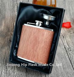 Hip Flasks 50PCS 6OZ Red Wooden Wrapped Leather Flask Logo Engraved True6199328