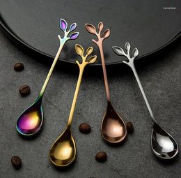 Spoons High Quality Tree Leaves Spoon With Handle Branch 410 Stainless Steel Coffee Tea Stirring Novelty Gift SN3937