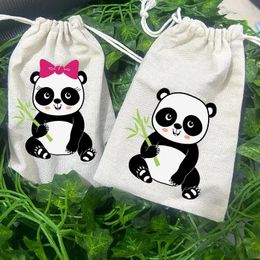 Gift Wrap 5pcs Boy Girl Panda Bear Bags Jungle Animals Zoo Themed Kid 1st 2nd 3rd 4th Birthday Party Baby Shower Decoration Thank You