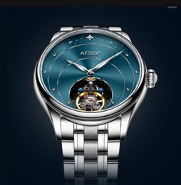 Wristwatches AESOP Watches For Men Luxury Flying Tourbillon Skeleton Wristwatch Waterproof Mechanical Watch Clock Relogio Masculino