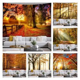 Tapestries Autumn Forest Tapestry Wall Hanging Fallen Leaves Landscape Room Decoration Family Bedroom