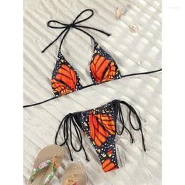 Women's Swimwear Butterfly Bikinis Sexy Women Triangle Swimsuit Bandage Bikini Set Micro Thong Print Bathing Suit Summer Biquini