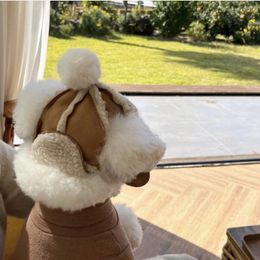 Dog Apparel Autumn And Winter Velvet Warm Windproof Lamb Hair Pet Hat Cute Cat Po-taking Decoration Leaky Ear Flight