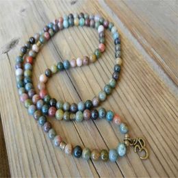 Beaded Necklaces 6mm Indian agate Colour stone 108 Jewellery stone Mara bracelet spirit Xizang manual Buddhism spirit religion d240514