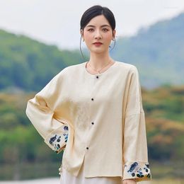 Ethnic Clothing High-end Women Jacket Top Chinese Style Embroidery Jacquard Tang Suit Elegant Lady Loose Coat Female S-XXL