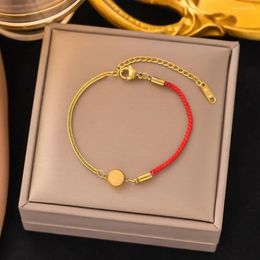 Charm Bracelets Stainless Steel Blessing Red Rope Bracelet For Women Girls Gold Colour Exquisite Chinese Style Wrist Chains Party Jewellery