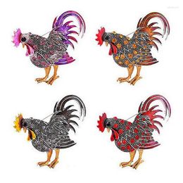 Brooches Trendy Big Rooster Brooch Jewellery Fashion Multicolor CrystalEnamel Animal Pins For Women Sell Gifts