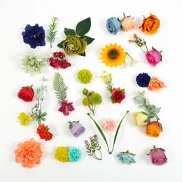 Decorative Flowers 49PCS Colorful Artificial Flower Head Mix Greenery Combo For DIY Crafts Bouquets Arrangement Wall Decor Fake Flowe