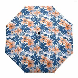 Umbrellas Flowers Tropical Leaves Plants Automatic Umbrella Travel Folding Portable Parasol Windproof