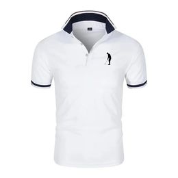 Mens lapel short sleeved classic polo button breathable fashionable dating street business top T-shirt 240514
