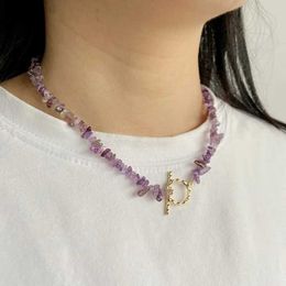 Beaded Necklaces Freeform chip gravel necklace natural stone amethyst Aventurine agate bead necklace d240514
