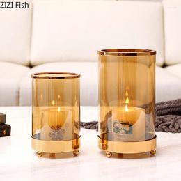 Candle Holders Golden Metal Party Wedding Centrepieces Xmas Cylinder Candlestick Christmas Glass Candles Stand Rustic Home Decor