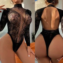 Sexy Set Open Back Lace Shr Long-slved Bodysuit Summer Sunscrn Breathable Tops Siamese Fishnet T-shirt Body Socks For Women Tights T240513