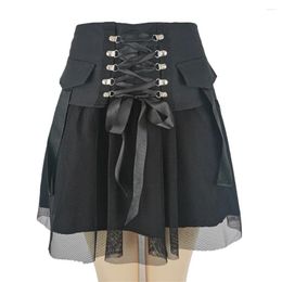 Skirts Punk One Piece Mini Cyber Y2k Gothic Low Waist Split Sexy Skirt Grunge Women A-line Bandage Bottom Vintage