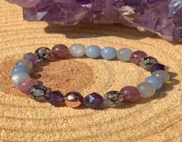 MG1458 Strand Grey Moonstone Bracelet Amethyst Angelite Gemstone Mixed Bracelet Web Agate Lepidolite Beaded Wrist Mala Bracelets9955309