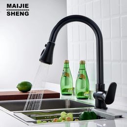 Kitchen Faucets All Copper Qulling And Cold Stretching Sink Dish Washing Basin Faucet European American Black Bronz