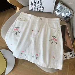 Skirts Korejepo White High Waist Short Skirt Women Diamond Embroidered Wrapped Hip 2024 Summer Chinese Style A-line Bottoms