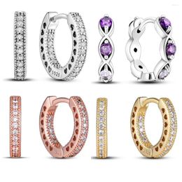 Hoop Earrings Sparkling Colorful 925 Sterling Silver Hypoallergenic Jewelry Embellished With Zircon Elegant Luxury Style Female