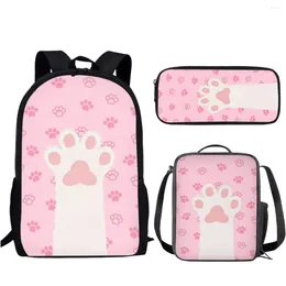 School Bags Funny Pink Dog Paws Print 3Pcs/Set Bag For Student Boys Girls Teenager Casual Storage Backpack With Lunch Pencil