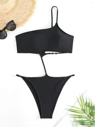 Women's Swimwear Sexy Asymmetric One Shoulder High Leg Cut -Shaped Piece Swimsuit Women Female Bather Bathing Suit Swim K4877