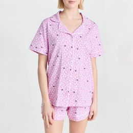 Home Clothing Comfy Pajama Sets Women Kawaii Print Button Down Blouse Shirts Tops Shorts 2 Piece Matching Sleepwear Summer Loungewear