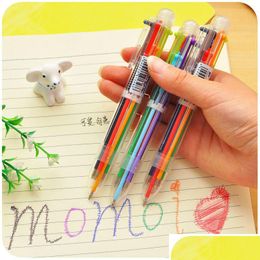 Ballpoint Pens Wholesale 40 Pcs South Korean Creative Stationery Lovely Mti-Color Ball-Point Pen Rod Mtifunctional Press Ink Colour O Dhc75