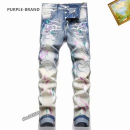 Mens Purple Jeans Designer Jeans Fashion Distressed Ripped Bikers Womens Denim cargo For Men Black Pants High Quality Fashion Mens Jeans 07