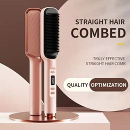 2 in 1 Hair Straightener Hair Iron Mini Negative Ion Hair Styling Appliances Professional Comb Dryer and Straightening Brush 240514