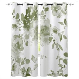 Curtain Green Watercolor Flowers Window Living Room Kitchen Panel Blackout Curtains For Bedroom