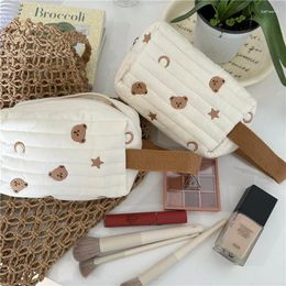 Cosmetic Bags Kawaii Quilting Cotton Makeup Bag Women Star Moon Bear Embroidery Storage Purses Portable Travel Toiletry Case