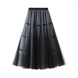 Skirts Yarn With Gentle Fairy Design Feeling Bow Tie Mesh Autumn And Winter Slimming Effect High Waist Large Hem Half Body Skirt